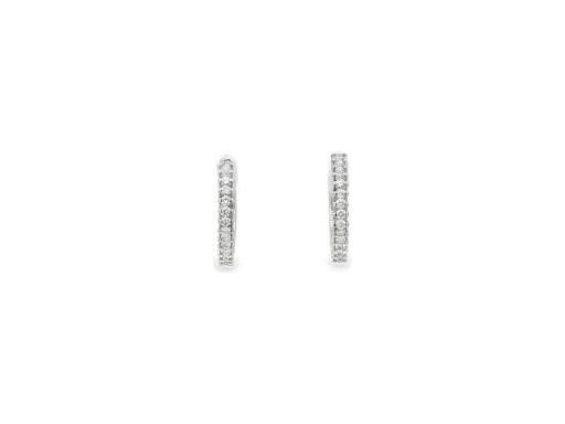 18K White Gold Huggie Hoop Earrings with Front-Set Natural Round Diamonds